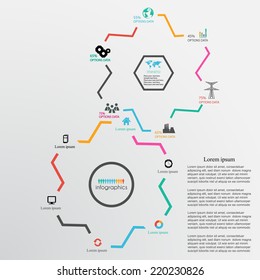 Abstract design template background with gear wheels and info graphics elements. Vector illustration.