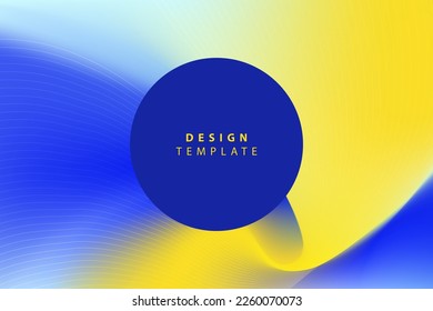 Abstract design template with blue frame on yellow and blue mesh gradient. Ukraine flag color. Wave blurred. Space for text. Copy space. Vector illustration