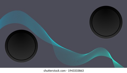 Abstract design template. Blue turquoise wave, black circles for mock-up. Place for text, mock up. Vector illustration