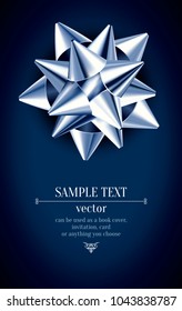 Abstract design template decorated with realistic silver ribbon on black background. Layout for invitation, birthday or party designs, gift voucher, certificate or coupon. Vector illustration. EPS 10