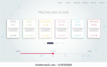 Abstract design template with hosting tariffs for web marketing design. Responsive web design. Creative website template design.  Vector illustration template.