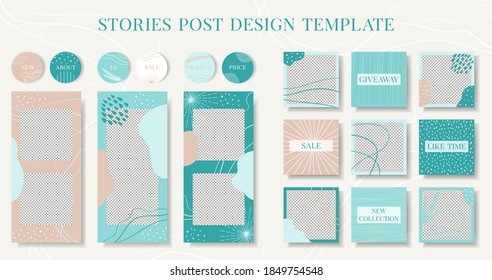 Abstract Design template instagram backgrounds for social media banner.Stories and post frame templates.Vector cover. Mockup for personal blog or shop.Layout for promotion.Endless square photos puzzle