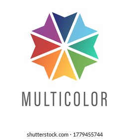Logo de la plantilla de diseño abstracto. Flor colorida o estrella de flechas triangulares. Ilustración vectorial para empresa de negocios. Icono digital. Festival de signos. Tecnologías de símbolos. Innovación en pictograma. 