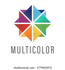 Abstract design template logo. Colorful flower or star from triangular arrows. Vector illustration for business company. Icon digital. Sign festival. Symbol technologies. Pictogram innovation. 