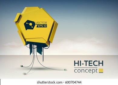 Abstract design template with mechanical object in futuristic style on light background vector illustration