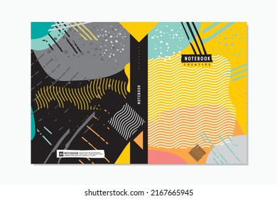 Abstract design template perfect for notebook cover, brochure, planner or page document. Funky colorful composition of vector design elements.