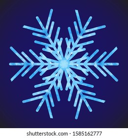 Abstract design template with polygonal snowflake for decoration design. Vector decorative background. Winter symbol. Low poly banner with snowflake on blue background for decorative design