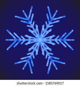 Abstract design template with polygonal snowflake for decoration design. Vector decorative background. Winter symbol. Low poly banner with snowflake on blue background for decorative design
