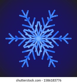 Abstract design template with polygonal snowflake for decoration design. Vector decorative background. Winter symbol. Low poly banner with snowflake on blue background for decorative design