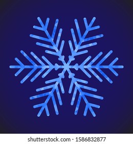 Abstract design template with polygonal snowflake for decoration design. Vector decorative background. Winter symbol. Low poly banner with snowflake on blue background for decorative design
