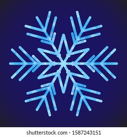 Abstract design template with polygonal snowflake for decoration design. Vector decorative background. Winter symbol. Low poly banner with snowflake on blue background for decorative design