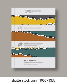 Abstract design templates. Brochures unusual color shapes style. Vintage frames and backgrounds. Vector Illustration.