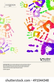 Abstract design templates. Brochures unusual color handprint style. Vintage frames and backgrounds. Vector Illustration.