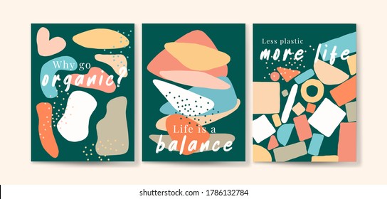 Abstract design templates for natural, organic, eco-friendly, zero waste, and less plastic products - to help support green, healthy & balanced lifestyle