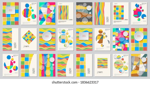 Abstrakte Design-Vorlagen-Set. Broschüren ungewöhnliche Farbformen Stil. Vintage-Rahmen und Hintergründe. Vektorgrafik.