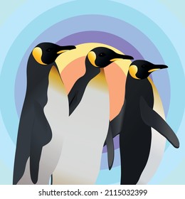 Abstract Design of three penguins on Geometric circle abstract background. geometric wallpaper. Vector illustration.