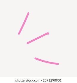 Abstract design with three pink lines on a white background. Minimalist and modern, the pink lines create a simple, artistic pattern. Pink lines stand out. Doodle illustration vector.