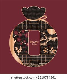 abstract design traditional frame premium gift set art pattern red ginseng chicken flower pine