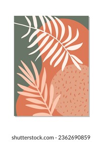 Diseño abstracto con hojas tropicales, ilustración vectorial de estilo plano.