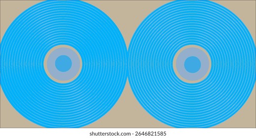 Abstract design with two blue concentric circle patterns on a beige background, creating a hypnotic and symmetrical visual effect.