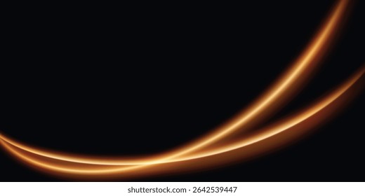 an abstract design with two curved golden-orange light lines on a black background. The lines intersect to create a smooth, dynamic effect reminiscent of movement or energy.