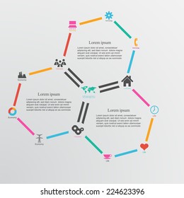 Abstract design vector template background with hexagons and info graphics elements. 