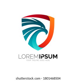 Abstract design vector template shield shape, falcon hawk bird protect defense logotype USA concept icon