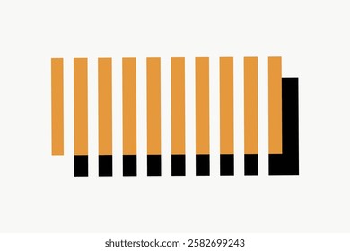 Abstract design with vertical orange and black bars. Minimalist art featuring orange and black stripes. Geometric pattern with orange and black elements. Memphis shape vector illustration.