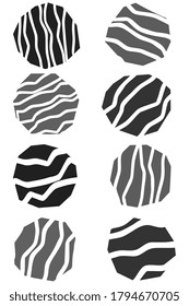 Abstract design. Vertical vector illustration with gray circles with rough edges and white zigzag lines on a white background.
