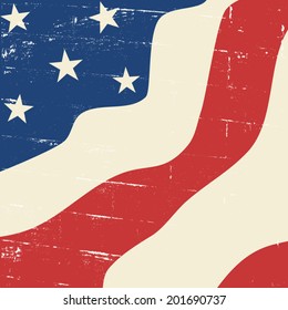 Abstract design vintage distressed US flag.