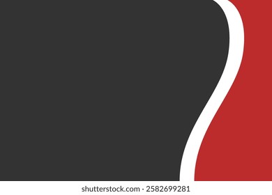 Abstract design with a wavy black and red background. Curved lines create a dynamic flow. Modern and sleek abstract art with bold black and red colors. Vector background with copy space.