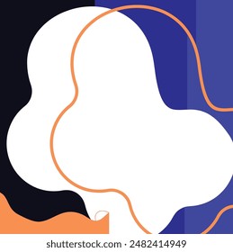 Abstract design of a white blob with an orange line on a blue and black background. Suitable for presentations, web design, and branding.