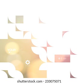 Abstract design with white geometric shapes, your text and colorful bokeh effects background  Eps 10 stock vector illustration 