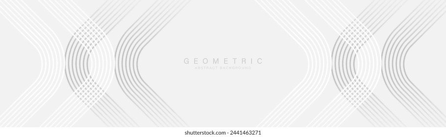 Abstraktes Design mit weißem glühenden Dreieck geometrische Linien Hintergrund. Modernes minimalistisches trendiges graues Linienmuster. Vektorgrafik
