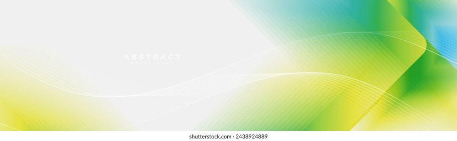 Abstract design with white glowing wavy geometric lines with green eco background. Modern minimal trendy lines pattern. Vector illustration