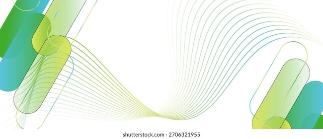 Diseño Abstractas con líneas geométricas onduladas brillantes blancas con fondo ecológico verde. Patrón de líneas de moda minimalista moderno. Vector
