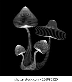Abstract design of white mushroom in black isolated background, create by vector 