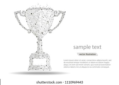 abstract design winner cup , logo isolated from low poly wireframe on white background. Vector abstract polygonal image mash line and point. Digital graphics