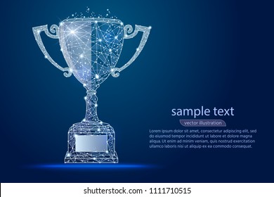 abstract design winner cup, logo isolated from low poly wireframe. Vector abstract polygonal image mash line and point. Digital graphics