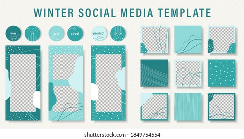 Abstract Design winter instagram backgrounds for social media banner.Stories and post frame templates.Vector cover. Mockup for personal blog or shop.Layout for promotion.Endless square photos puzzle