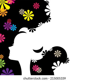 abstract design women shadow with colorful flower card