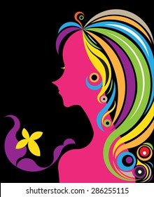 abstract design women shadow with colorful flower