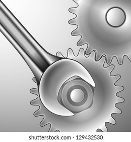 Abstract design with a wrench. Vector illustration.