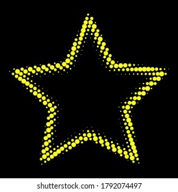 
Diseño abstracto de círculos amarillos, puntos en forma de estrella sobre un fondo negro.