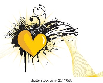abstract design with yellow heart on black grunge element