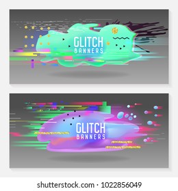 Abstract Designs in Glitch Style. Trendy Background Templates with Fluid Shapes for Posters, Covers, Banners, Flyers, Placards. Vector illustration