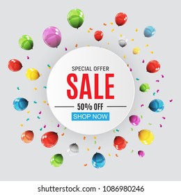 Abstract Designs Sale Banner with Balloons. Vector Illustration EPS10