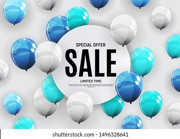 Abstract Designs Sale Banner Template with Balloons. Vector Illustration EPS10