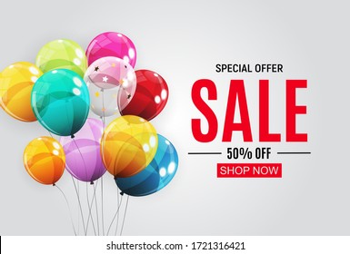 Abstract Designs Sale Banner Template with Balloons. Vector Illustration EPS10