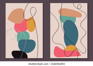 Diseños y formas abstractos. Diseño contemporáneo. Arte moderno. Conjunto de formas geométricas fluidas. Diseño escandinavo. Resumen de formas de efecto de acuarela dibujadas a mano. Decoración casera. Pintura abstracta moderna.